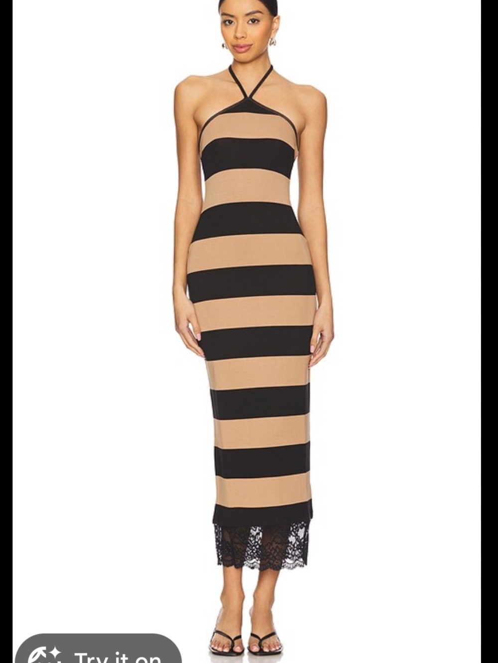 AFRM Striped Halter Maxi Dress in Almond and Black